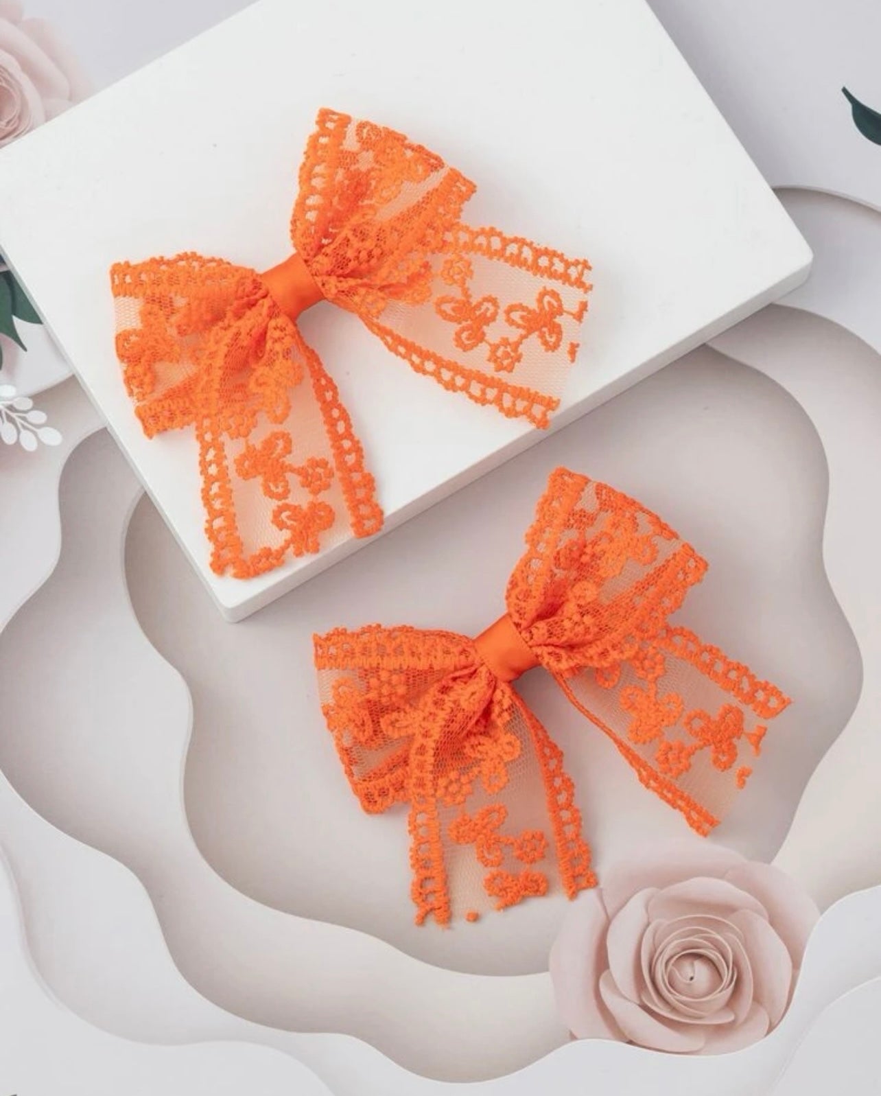 Orange Lace Mia Bows (2-pack)