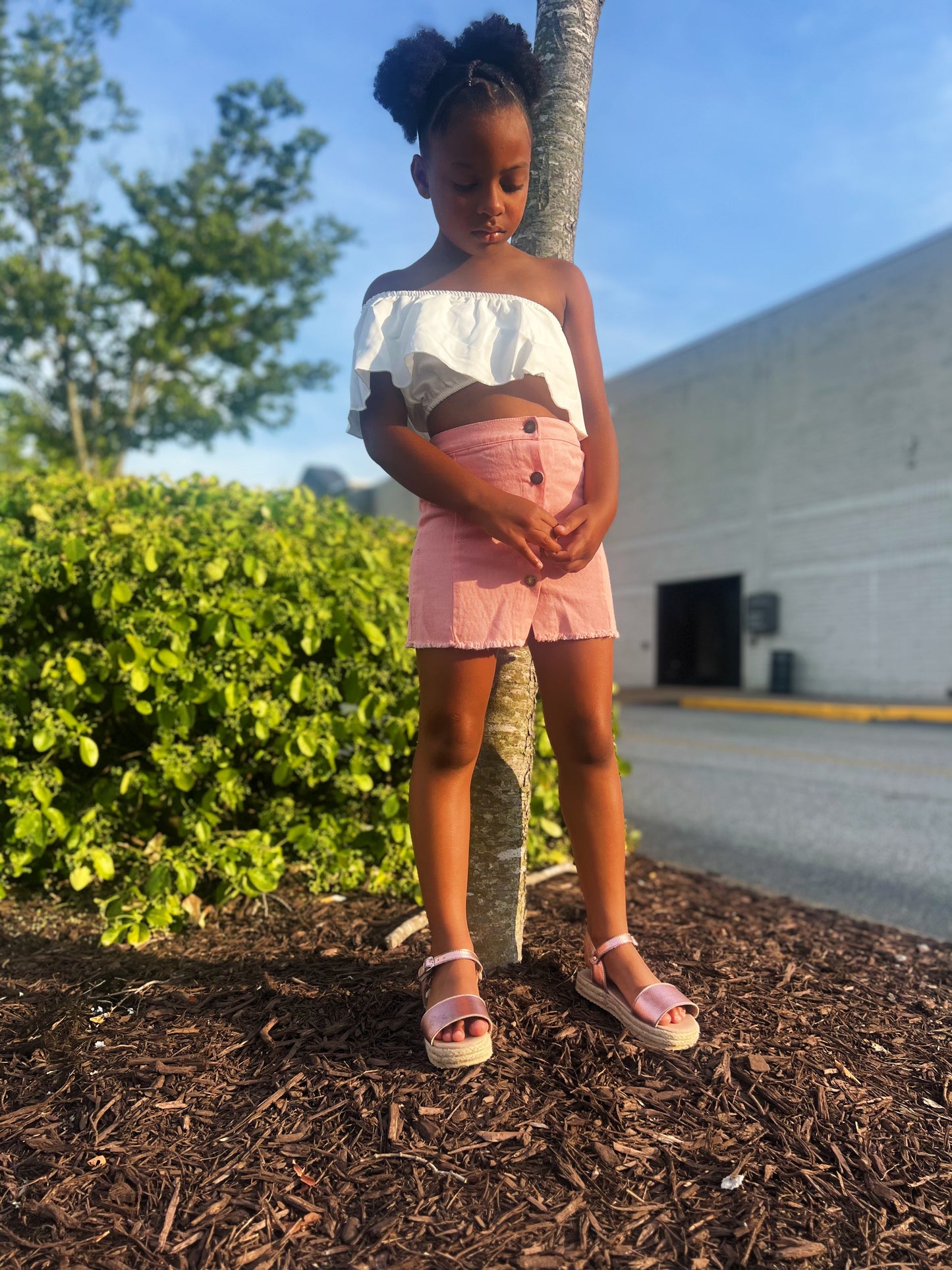 Kaylin Pink Denim Skirt + Top Set