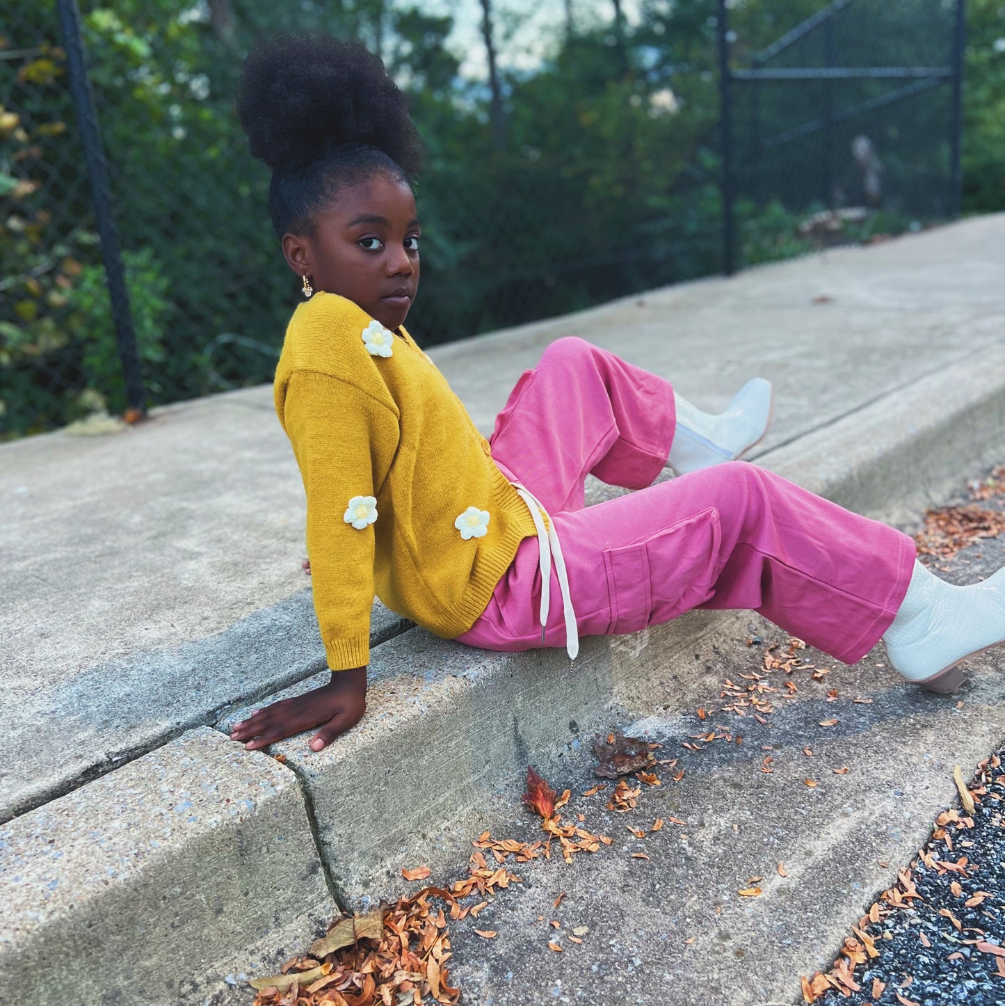 Mustard Flower Embellished Sweater