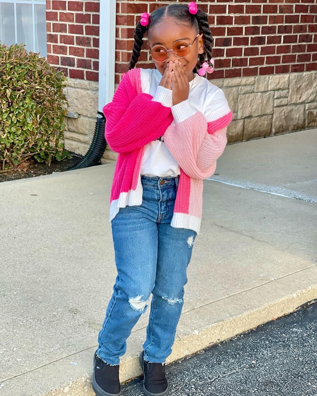 Oversized Pink Color Block Cardigan
