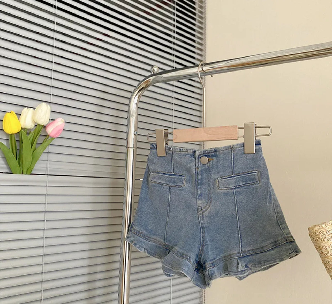 Ruffled Denim Shorts