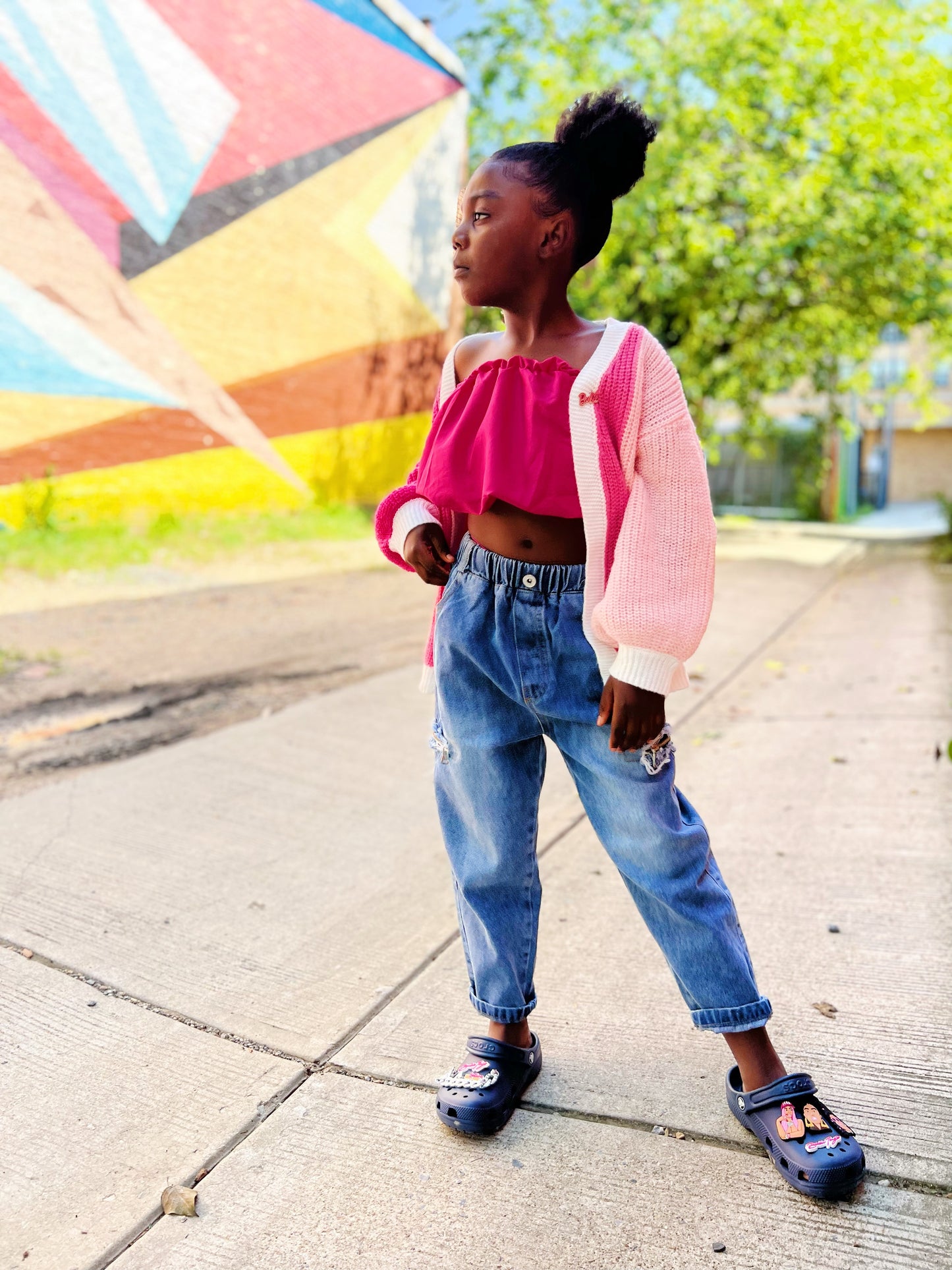 Oversized Pink Color Block Cardigan