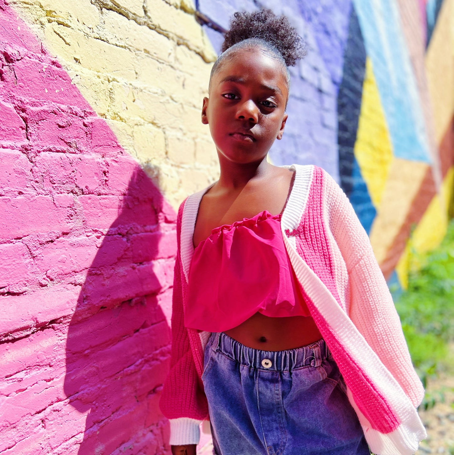 Oversized Pink Color Block Cardigan