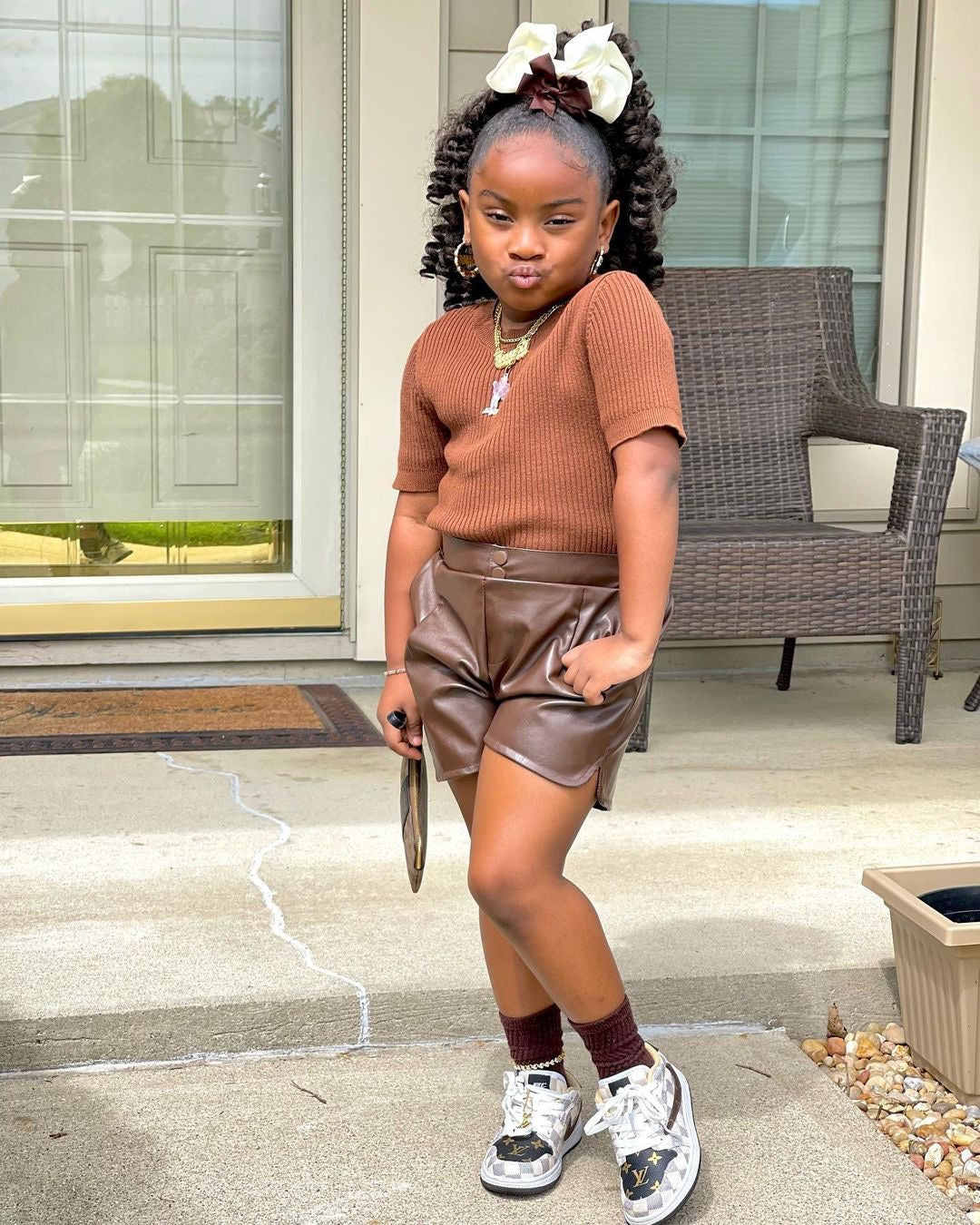 Sanaa Chocolate Brown Vegan Leather Shorts