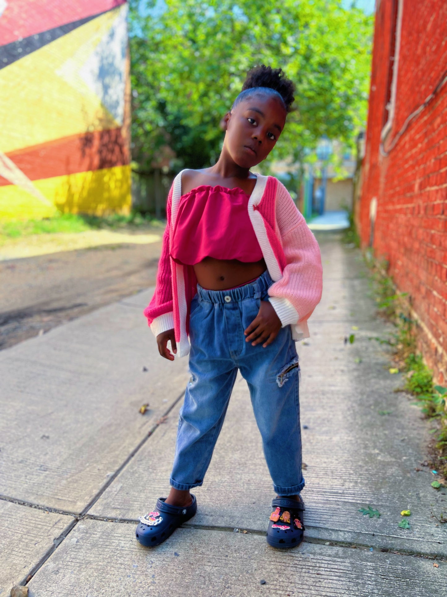 Oversized Pink Color Block Cardigan