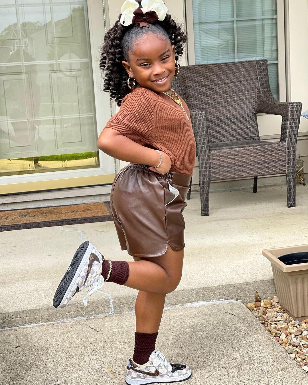 Sanaa Chocolate Brown Vegan Leather Shorts