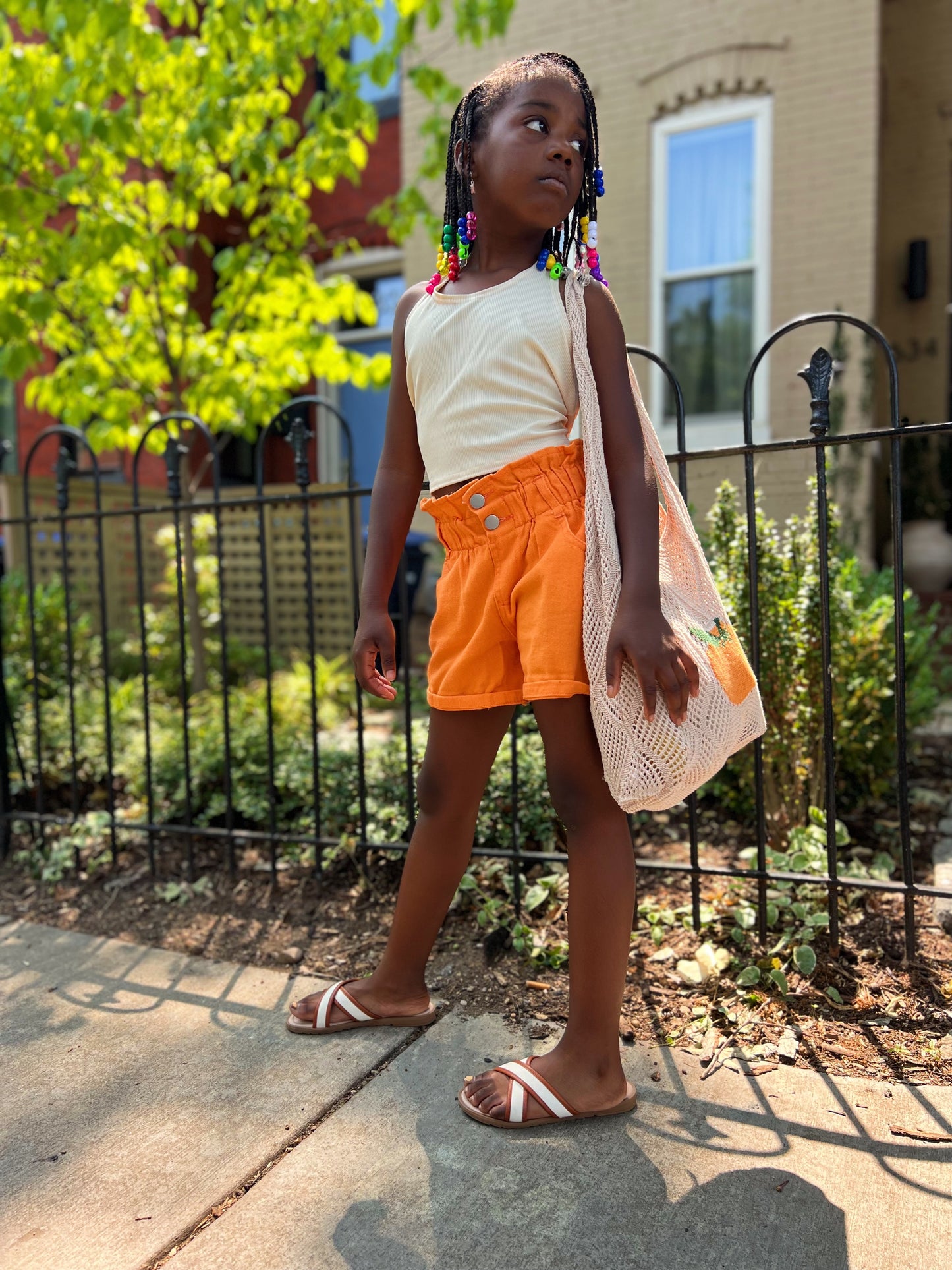 Orange Paper Bag Waist Shorts
