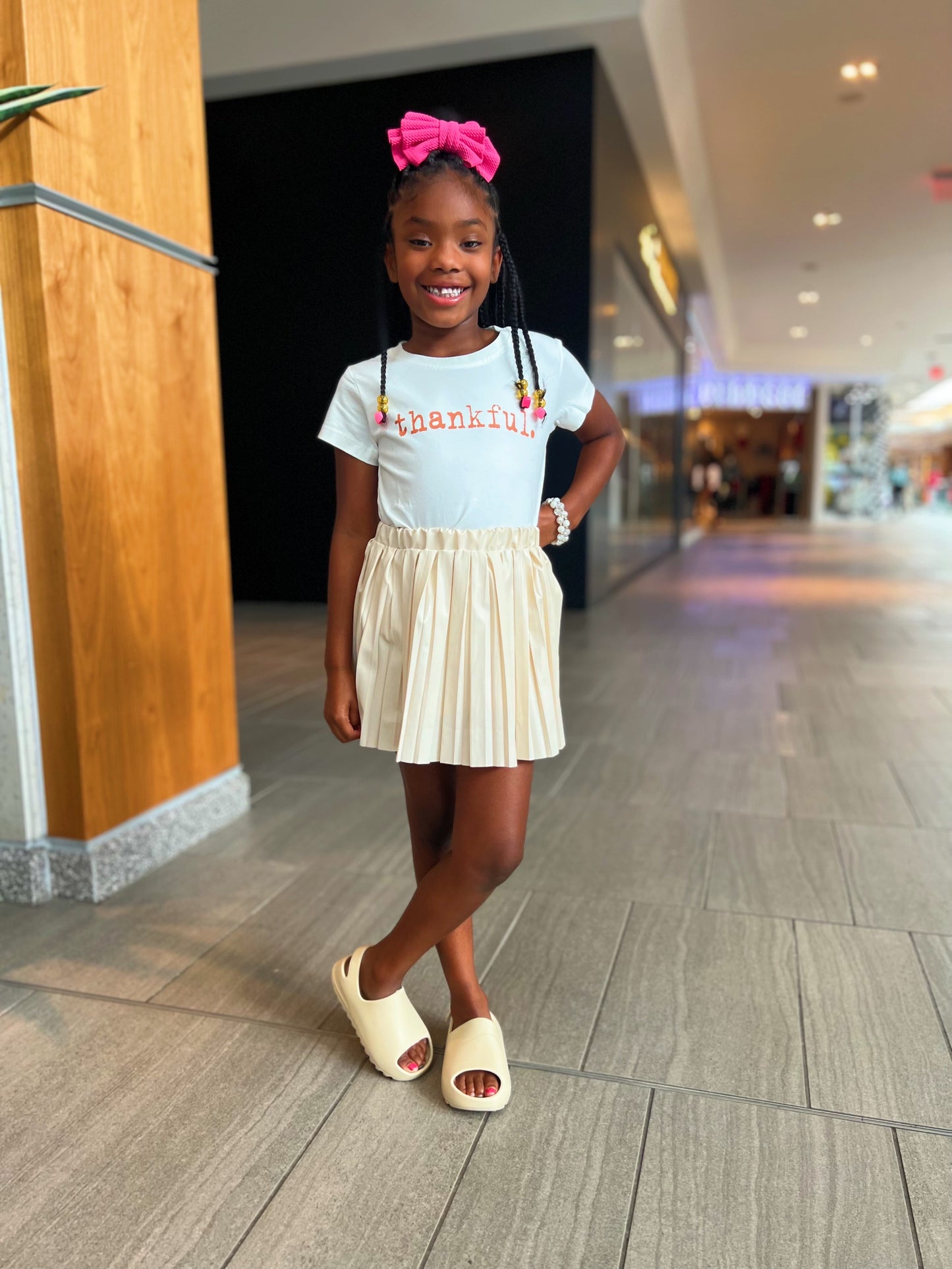 Cream Kendra Vegan Leather Pleated Skirt