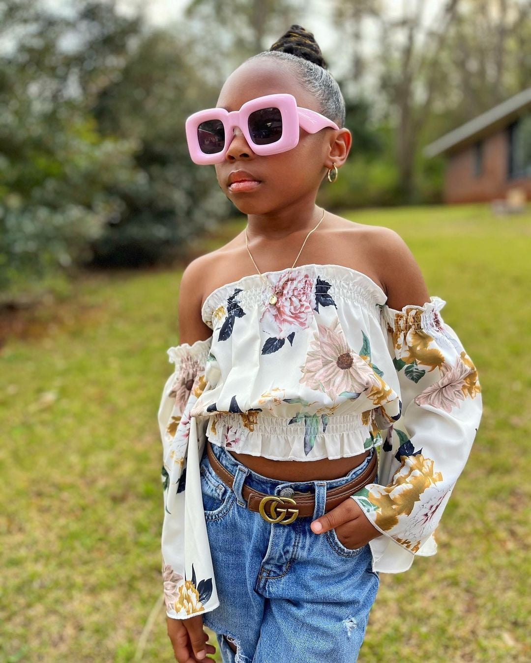 Floral print Wide Sleeve Crop Shirt