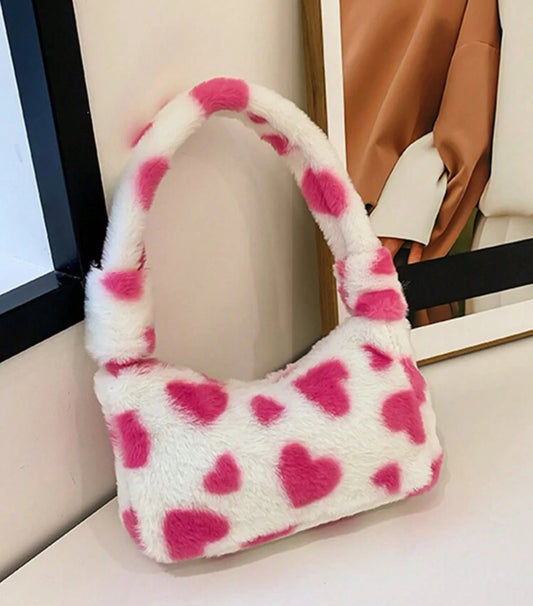 Hot Pink Fur Heart Bag