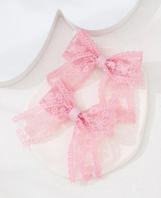 Rose Pink Lace Mia Bows (2-pack)