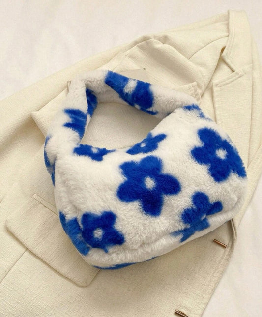 Colbalt Blue Flower Fur Bag