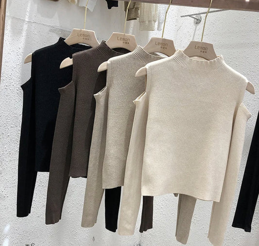 Cold Shoulder Ribbed Sweaters