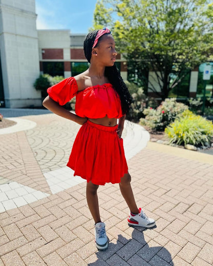 Carlie Red Pleated Skirt