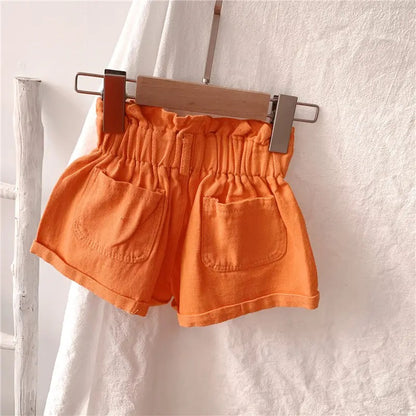 Orange Paper Bag Waist Shorts