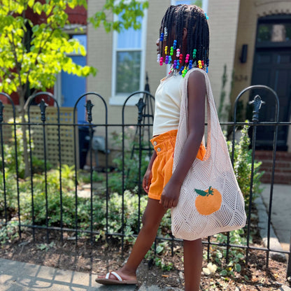 Orange Hand Knitted Beach Bag