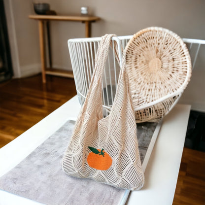 Orange Hand Knitted Beach Bag