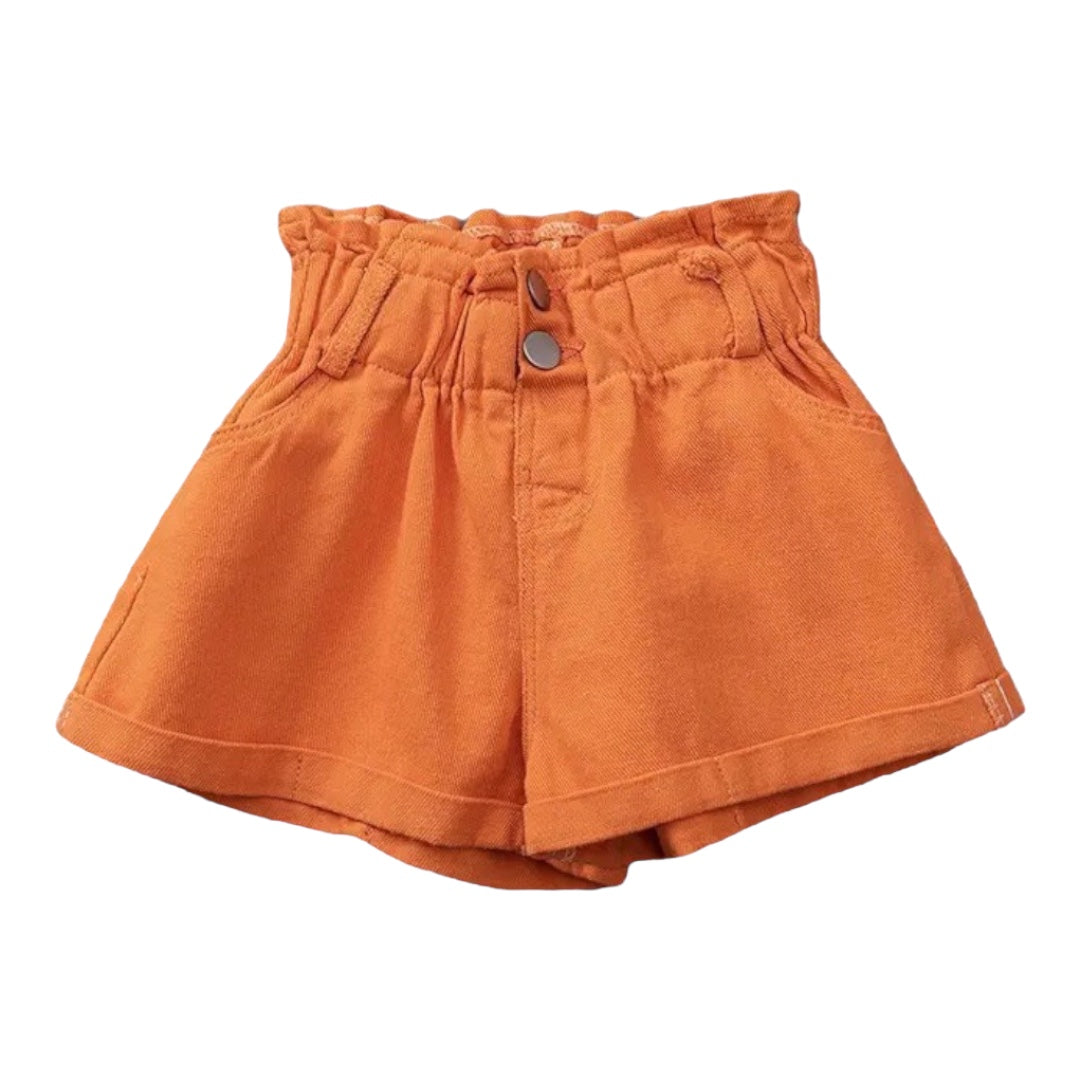 Orange Paper Bag Waist Shorts