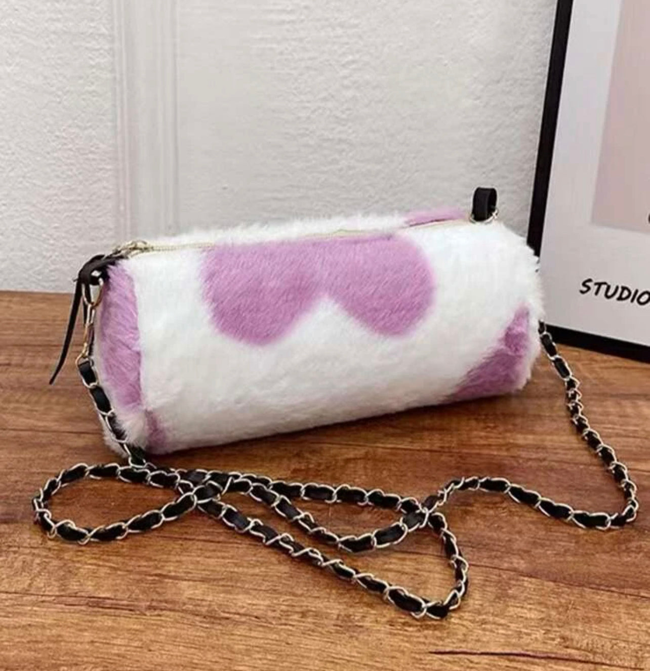 Pink Fur Heart Bag