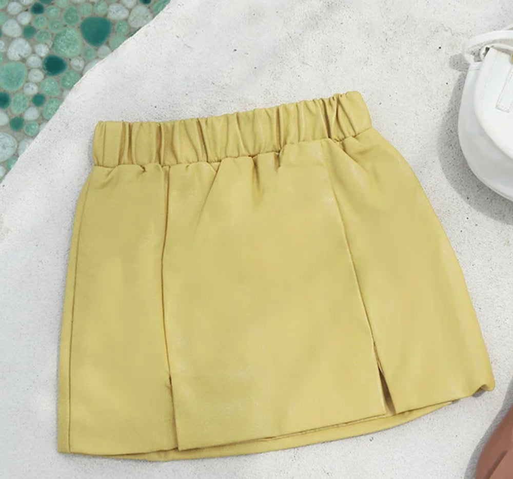 Hailey Yellow Vegan Leather Skirt